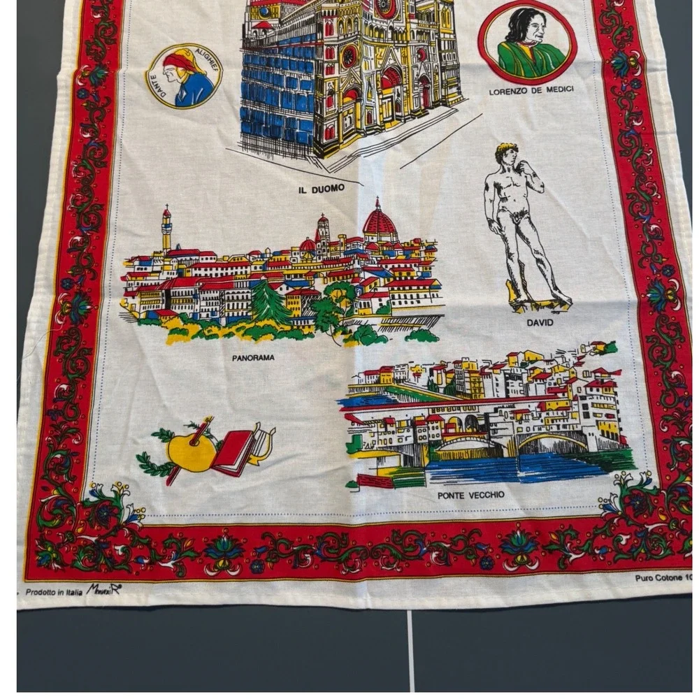 Vintage Firenze Florence Italy Souvenir Tea Towel 100% Cotton Made in Italy